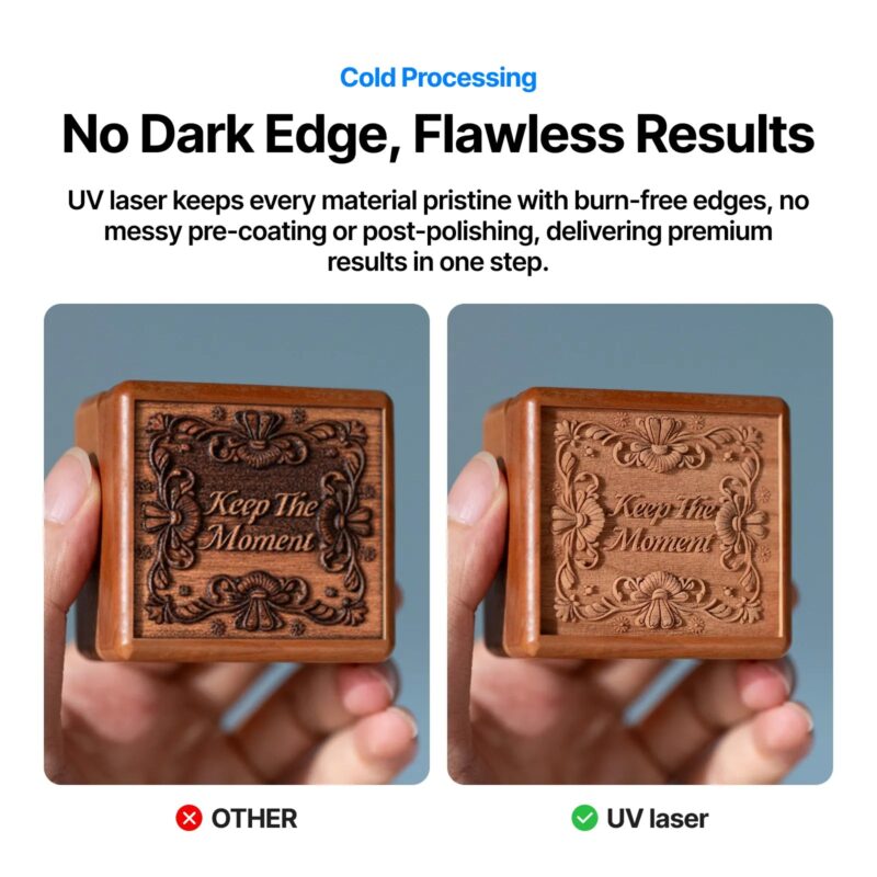 xTool F2 Ultra UV materiali graviranje xTool F2 Ultra UV — UV laserski gravirnik za steklo, keramiko, plastiko, kovino