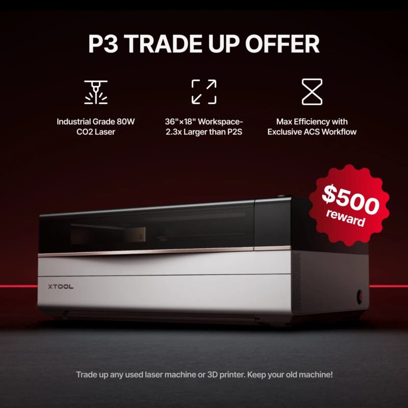 xTool P3 80W CO2 laser — rezanje lesa in akrila, veliki format